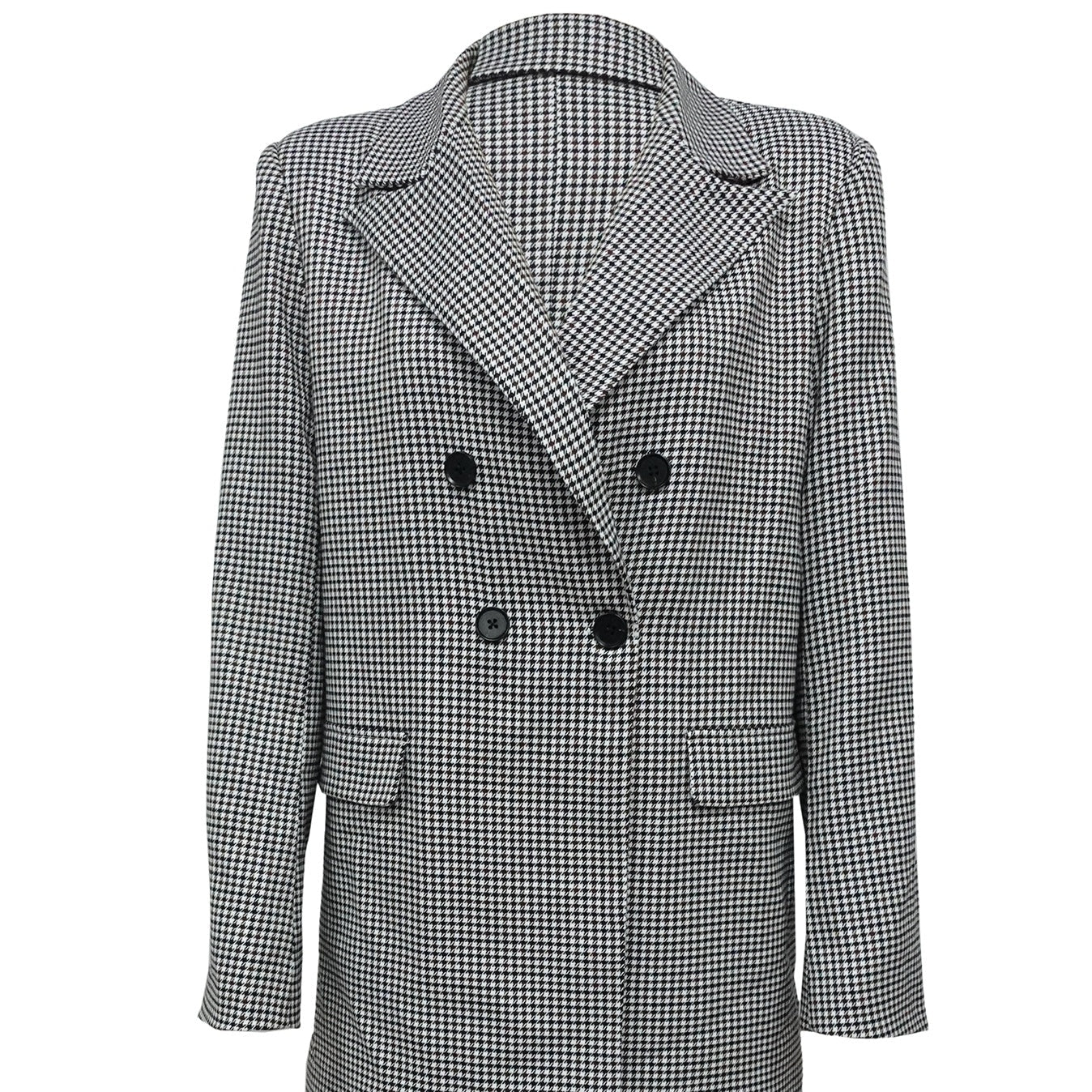 Women Double-Breasted Checked Blazer