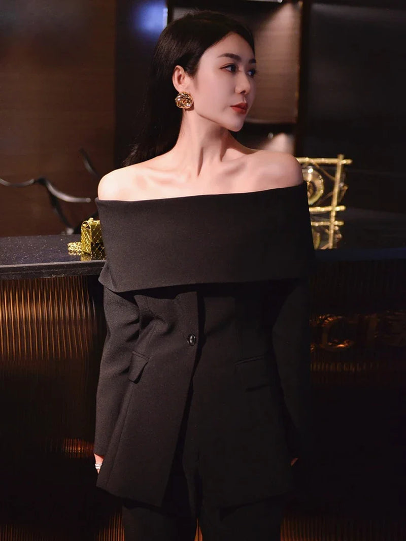 Ultimate Power Piece Fancy Pantsuit off the Shoulder Blazer | Suit Coat | Modern Blazer Pantsuit | Womens Suit Jacket