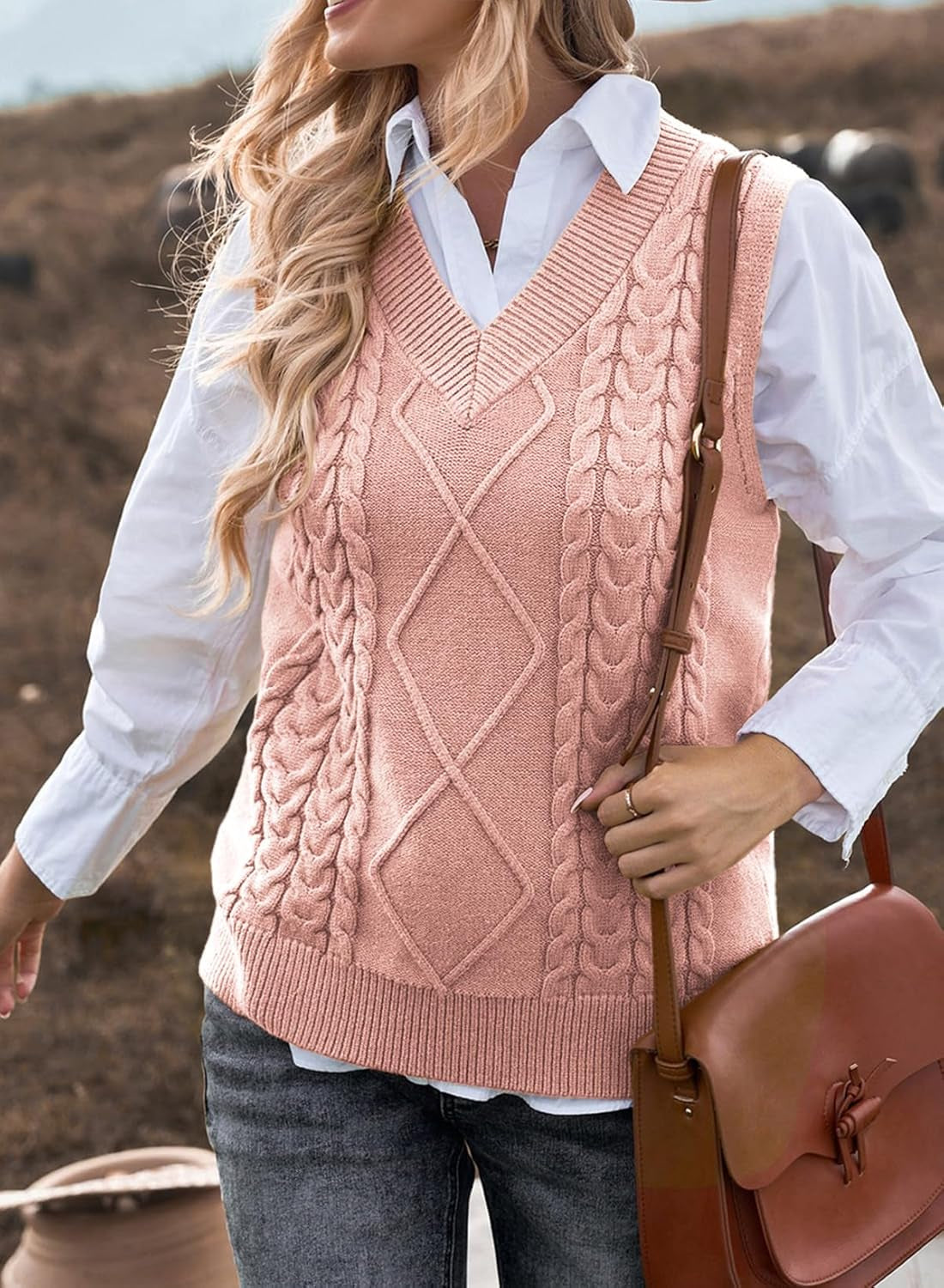 Oversized Sweater Vest for Women V Neck Sleeveless Solid Color Loose Pullover Sweater