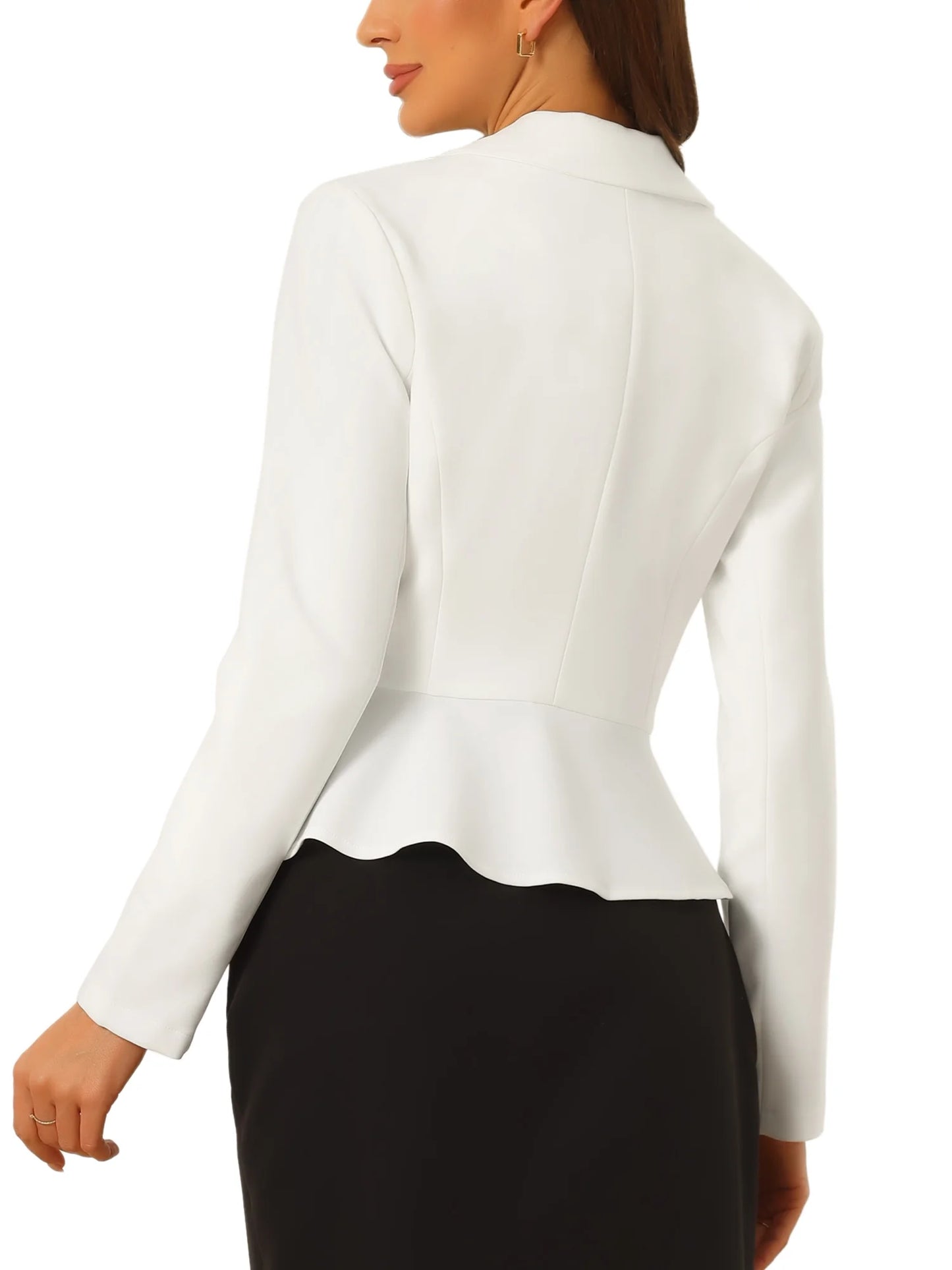 Work Short Blazer for Women'S Lapel Collar Long Sleeve Ruffle Casual Office Jacket XS White