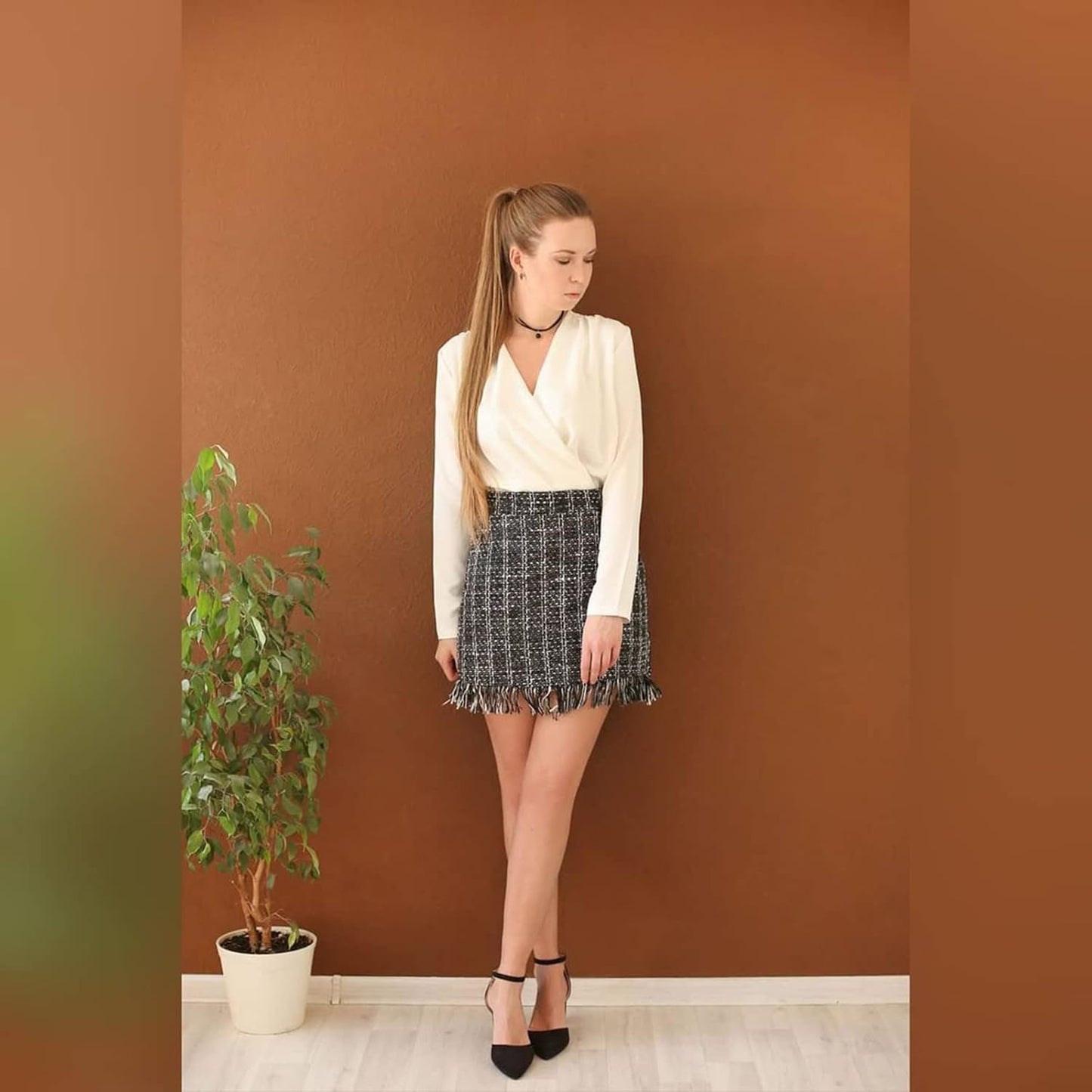 Women Blouse Satin V Neck Long Sleeve Cross Wrap Blouse