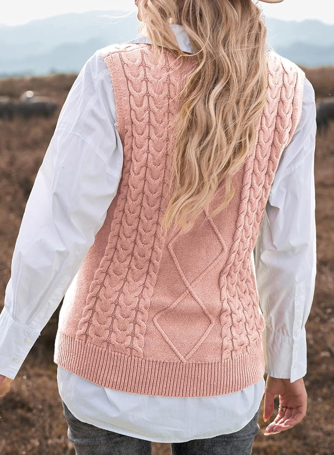 Oversized Sweater Vest for Women V Neck Sleeveless Solid Color Loose Pullover Sweater