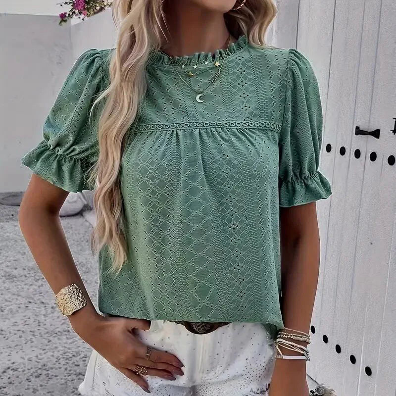 Ladies Elegant Ruffle Short Sleeve Top