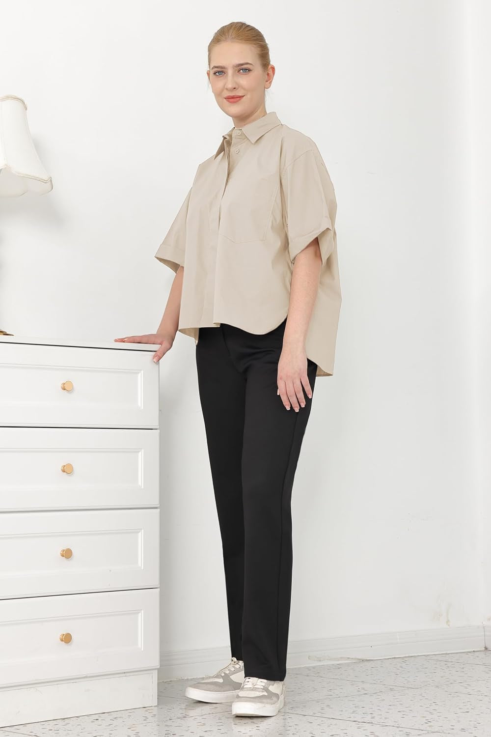 Womens Dress Pants Work High Waisted Straight Leg Trousers Business Office Casual Slacks