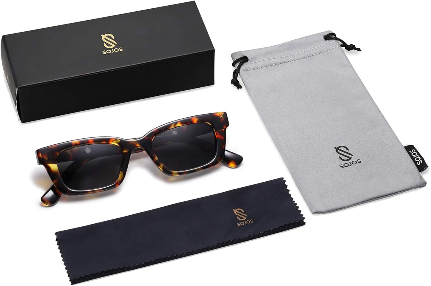Rectangular Retro Skinny Sunglasses for Men and Women UNITY SJ2134 with Tortoise Frame/Grey Lens