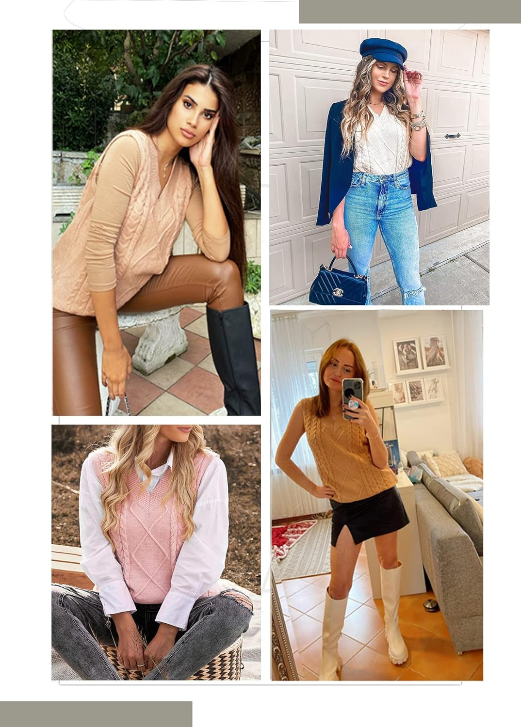 Women V Neck Sweater Vest Solid Sleeveless Pullover Sweaters Casual Cable Knit Sweaters Tops