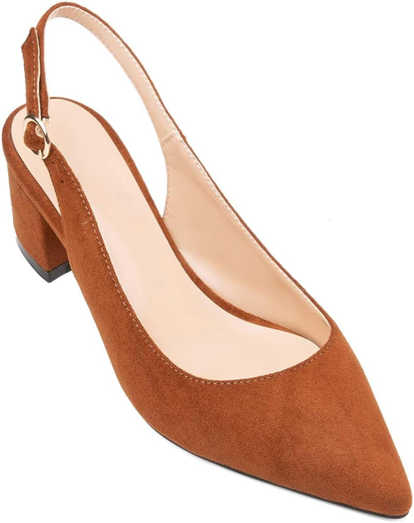 Women'S Pointed Toe Pumps Slingback Block Heels Ankle Straps Chic Office Dress Shoes 2 Inches