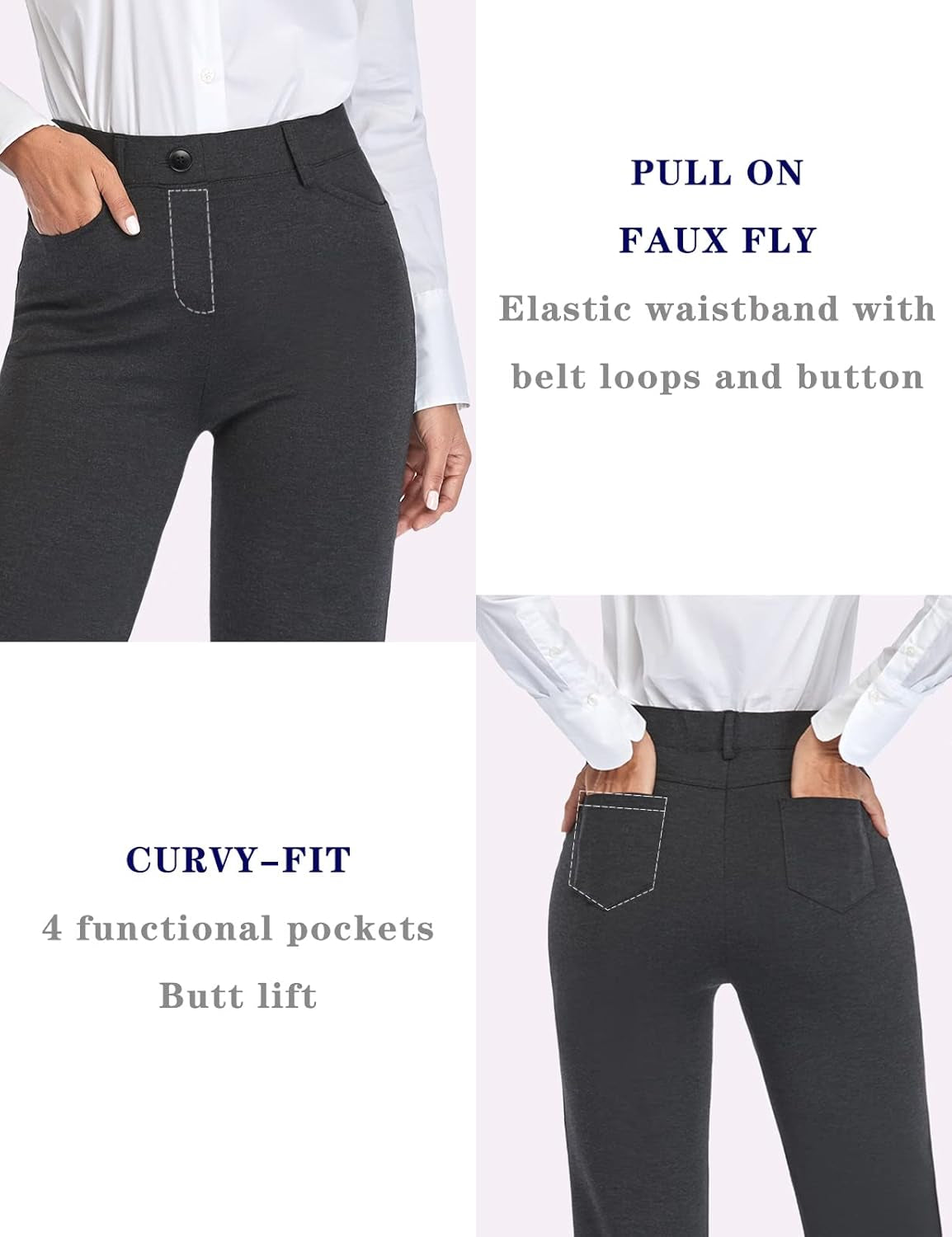 Women'S 28''/30''/32''/34'' Stretchy Bootcut Dress Pants with Pockets Tall, Petite, Regular for Office Work Business
