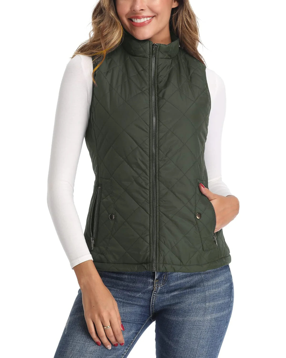Women'S Vests Zip up Quilted Padded Lightweight Vest for Women