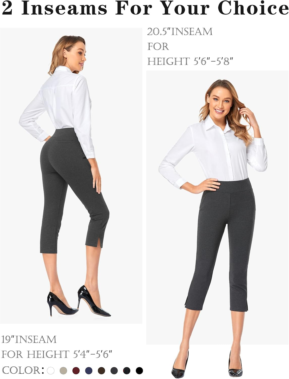Women'S Capri Dress Pants 19"/20.5" Stretch High-Waist Crop Office Work Pants Summer Casual Capris Slacks Yoga