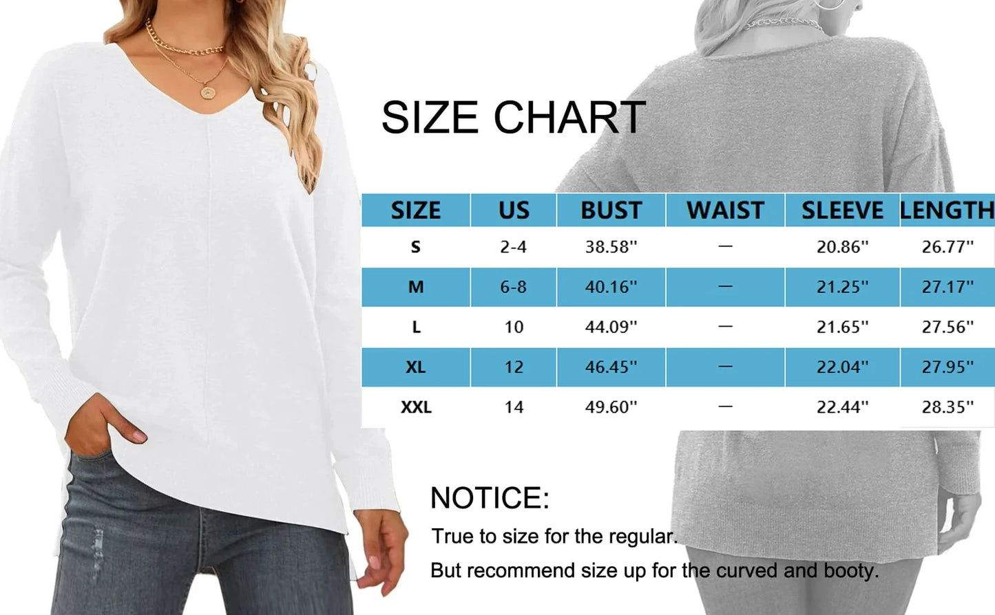 V Neck Sweaters for Women Fall Lightweight Knit Pullover Sweater Side Slits Tops