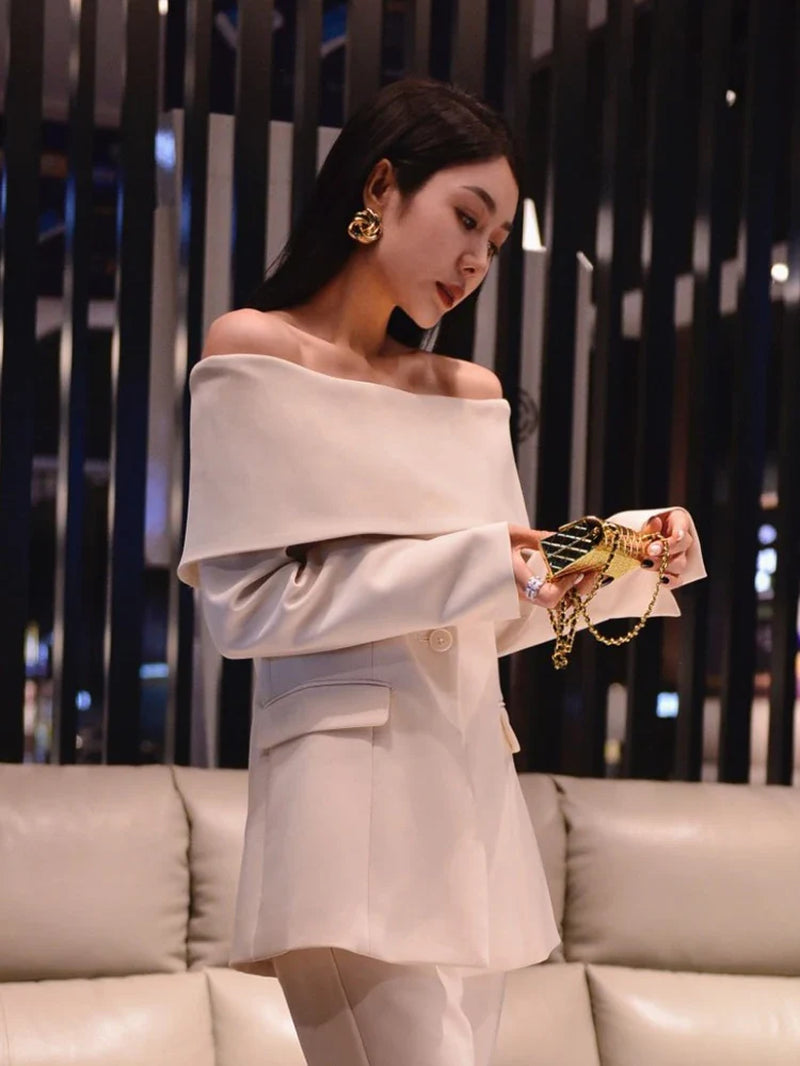 Ultimate Power Piece Fancy Pantsuit off the Shoulder Blazer | Suit Coat | Modern Blazer Pantsuit | Womens Suit Jacket