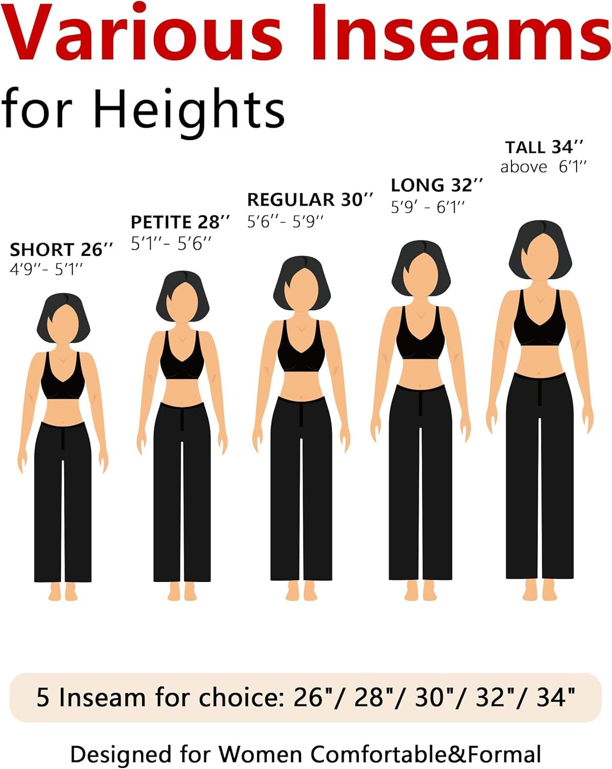 Women'S 28''/30''/32''/34'' Stretchy Straight Dress Pants with Pockets Tall, Petite, Regular for Office Work Business