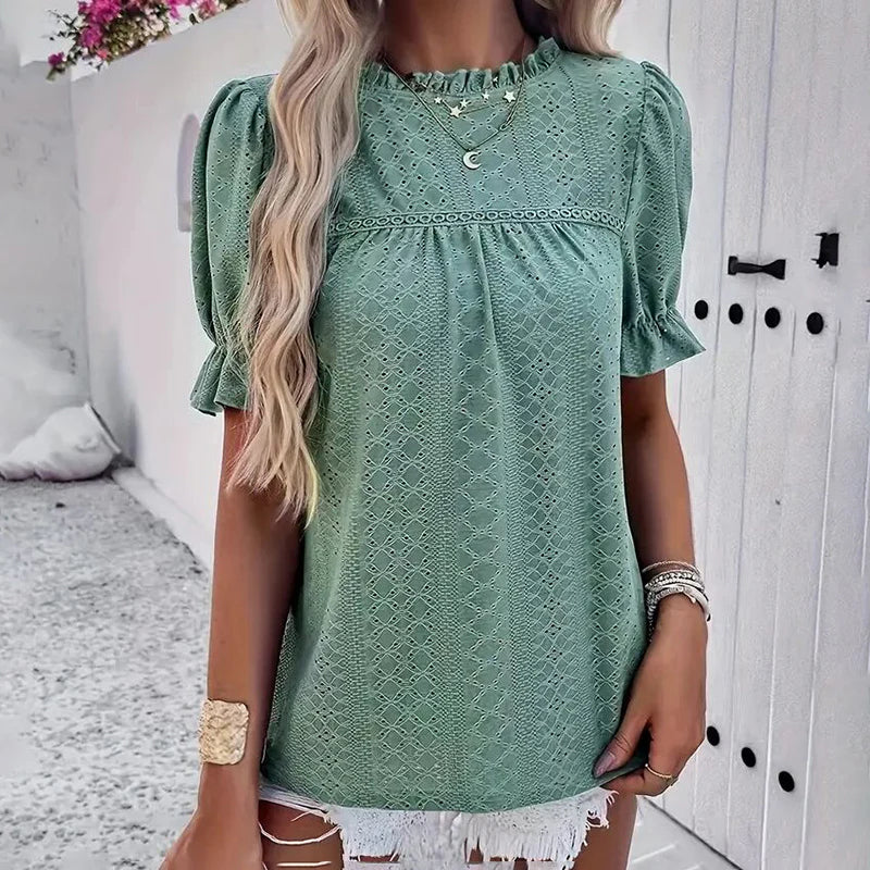 Ladies Elegant Ruffle Short Sleeve Top