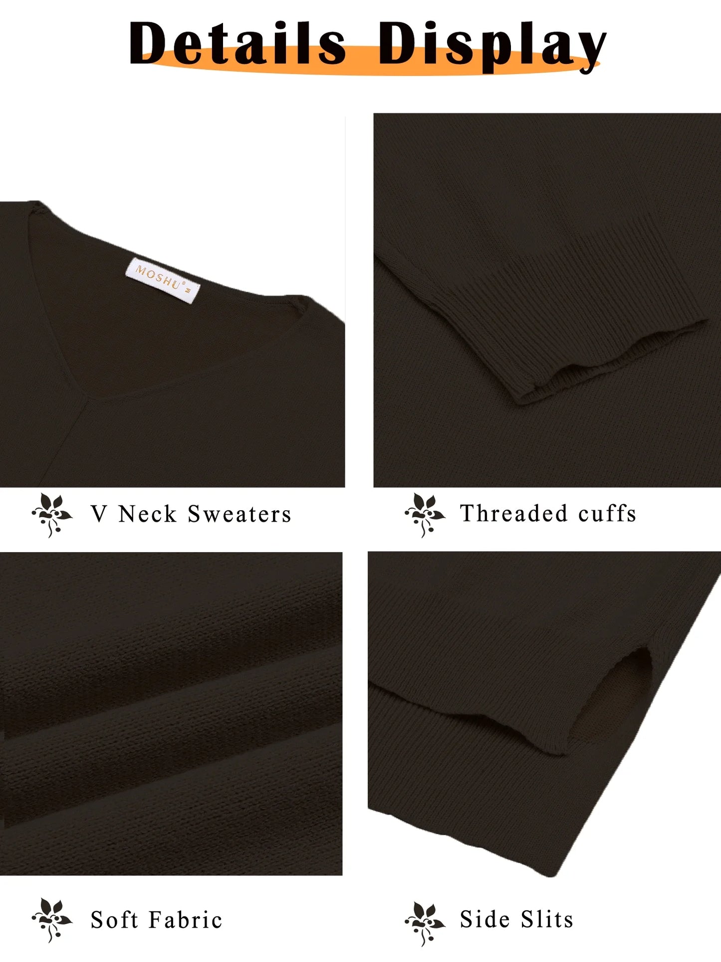 V Neck Sweaters for Women Fall Lightweight Knit Pullover Sweater Side Slits Tops