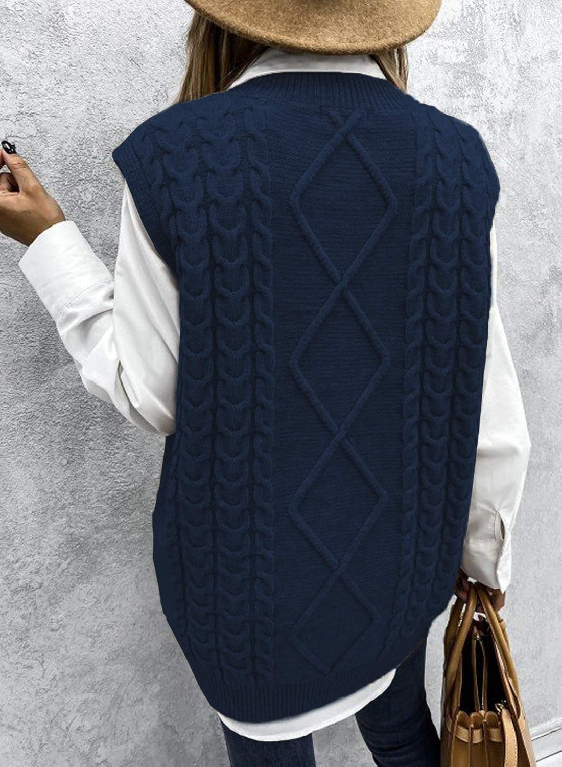 Women V Neck Sweater Vest Solid Sleeveless Pullover Sweaters Casual Cable Knit Sweaters Tops