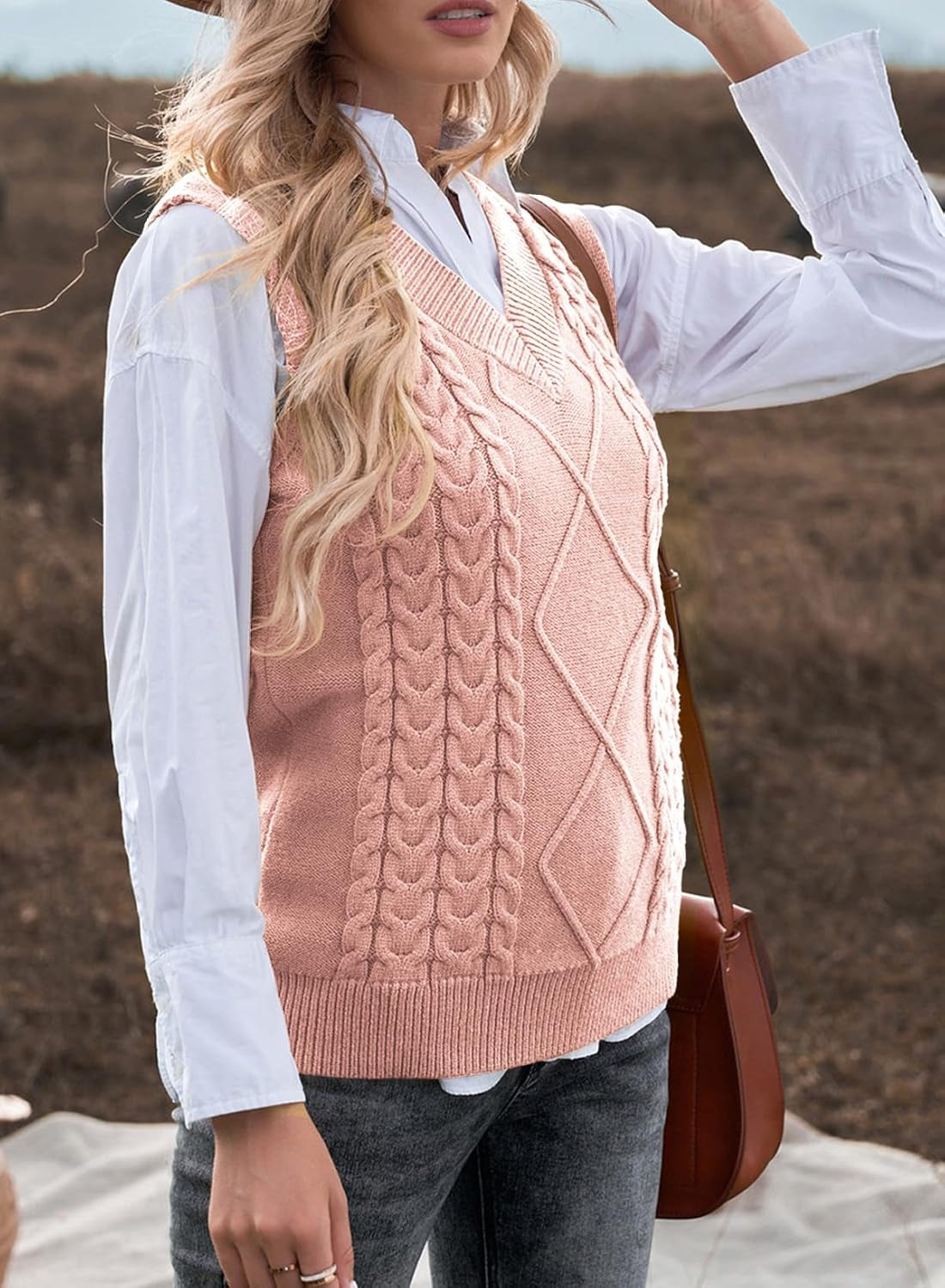 Oversized Sweater Vest for Women V Neck Sleeveless Solid Color Loose Pullover Sweater