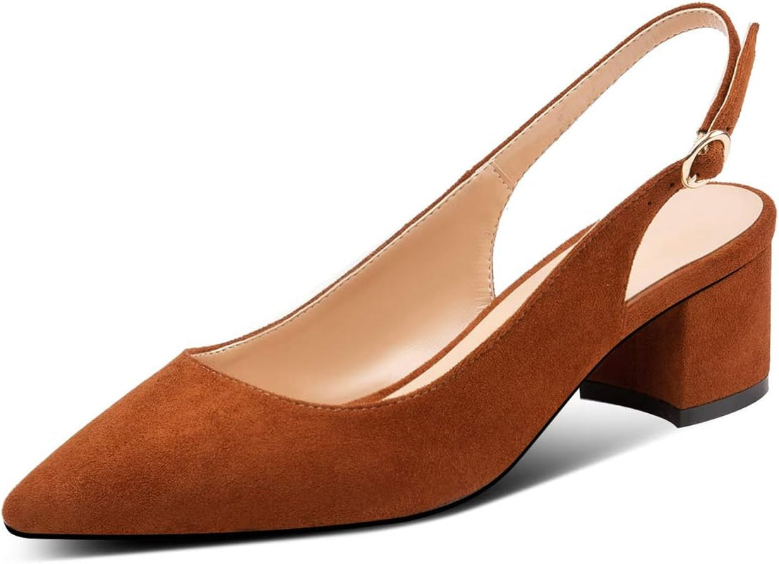 Women'S Pointed Toe Pumps Slingback Block Heels Ankle Straps Chic Office Dress Shoes 2 Inches