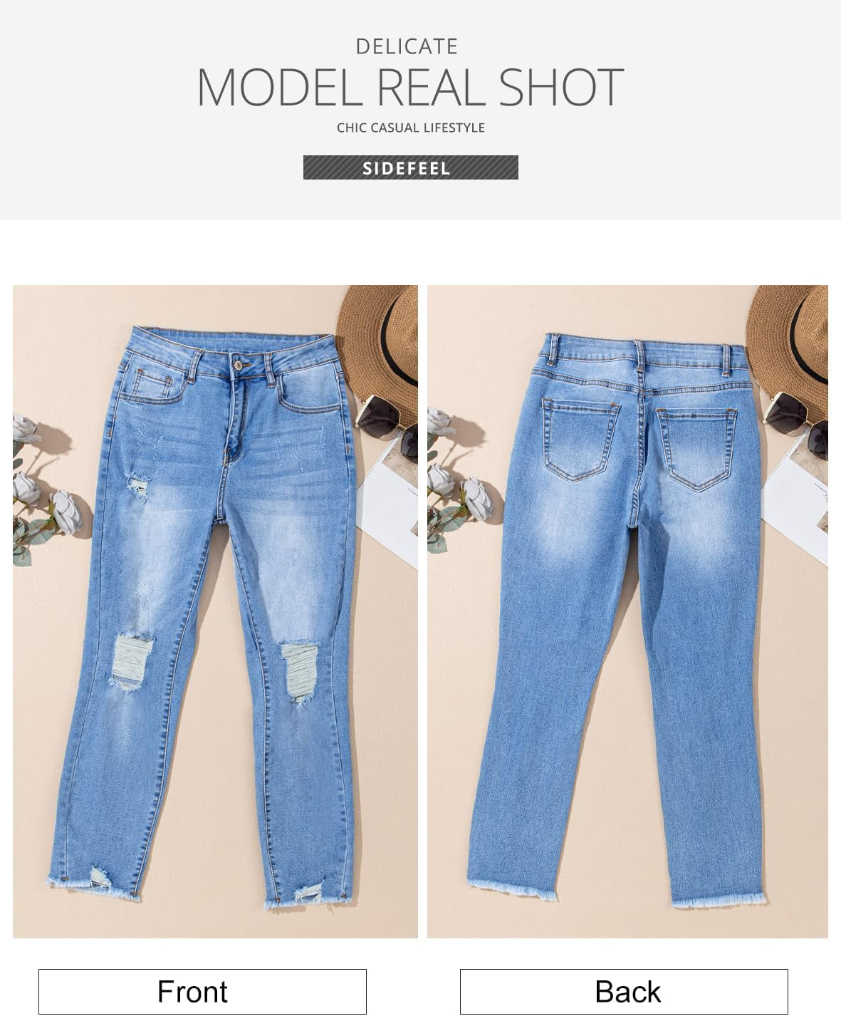 Women'S Boyfriend Jeans Stretchy Ripped Distressed Zimbaplatinum Denim Pants Size 4-18