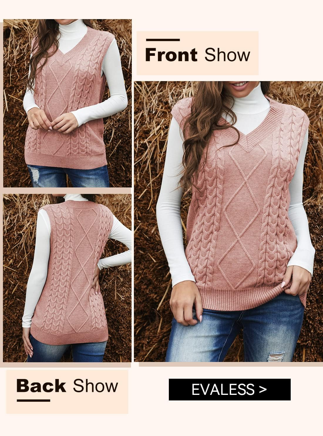 Oversized Sweater Vest for Women V Neck Sleeveless Solid Color Loose Pullover Sweater