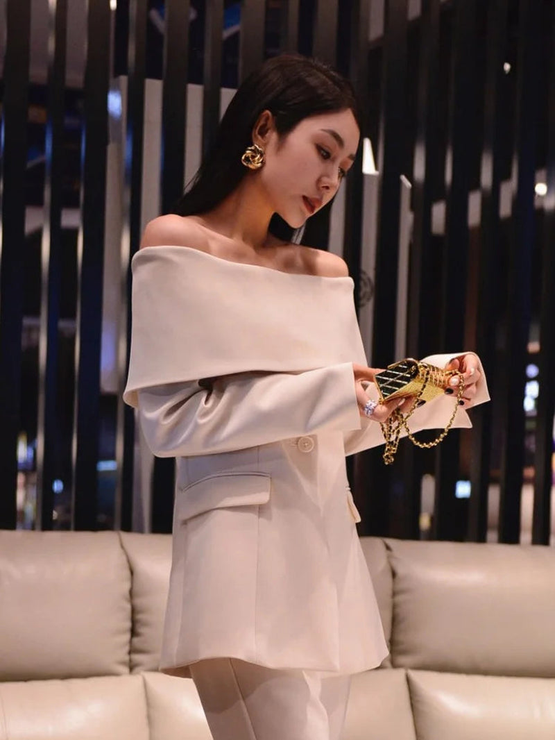 Ultimate Power Piece Fancy Pantsuit off the Shoulder Blazer | Suit Coat | Modern Blazer Pantsuit | Womens Suit Jacket