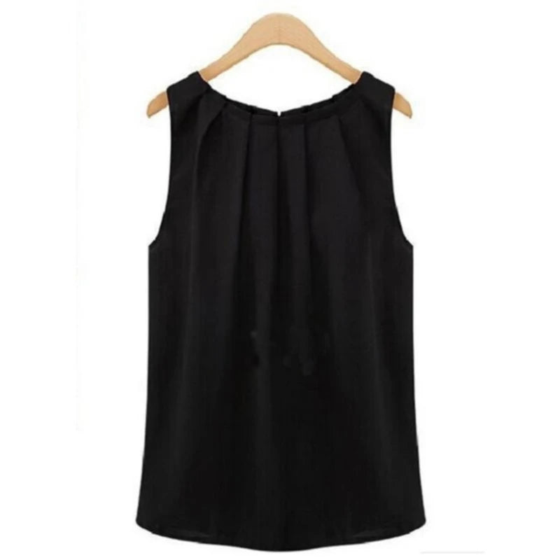 Blouse Women Fashion Sleeveless round Neck Chiffon Blouse Cheap Cloth Korean Hot Sale Vestidos 2023 New Summer Blouse