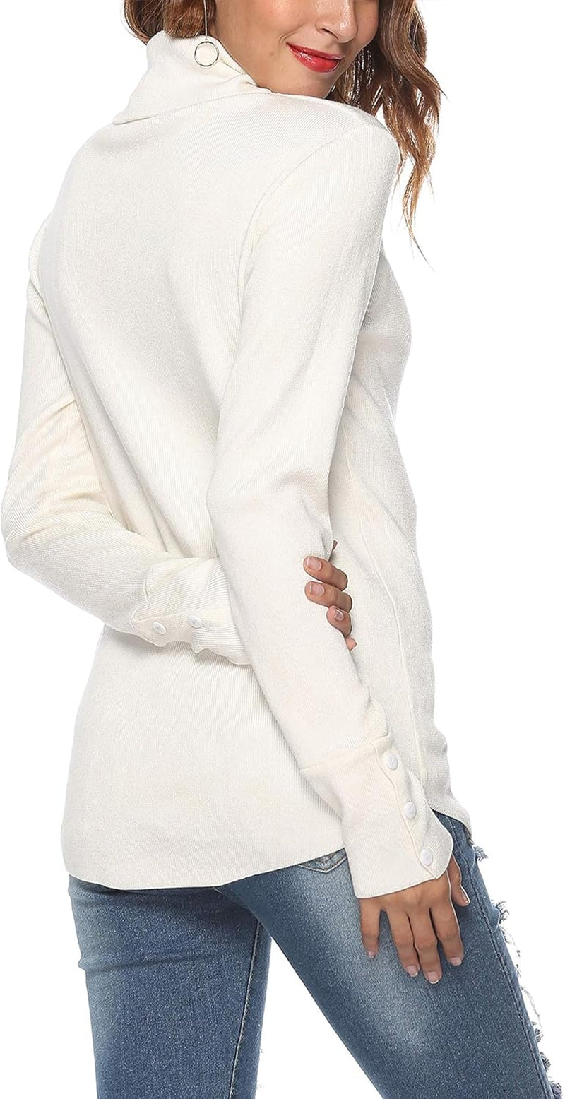 Women Cowl Neck Sweaters Turtleneck Long Sleeve Lightweight Knit Stretchable Loose Fit Sweater Pullover Warm Tops