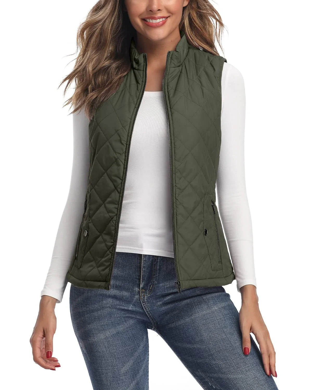 Women'S Vests Zip up Quilted Padded Lightweight Vest for Women