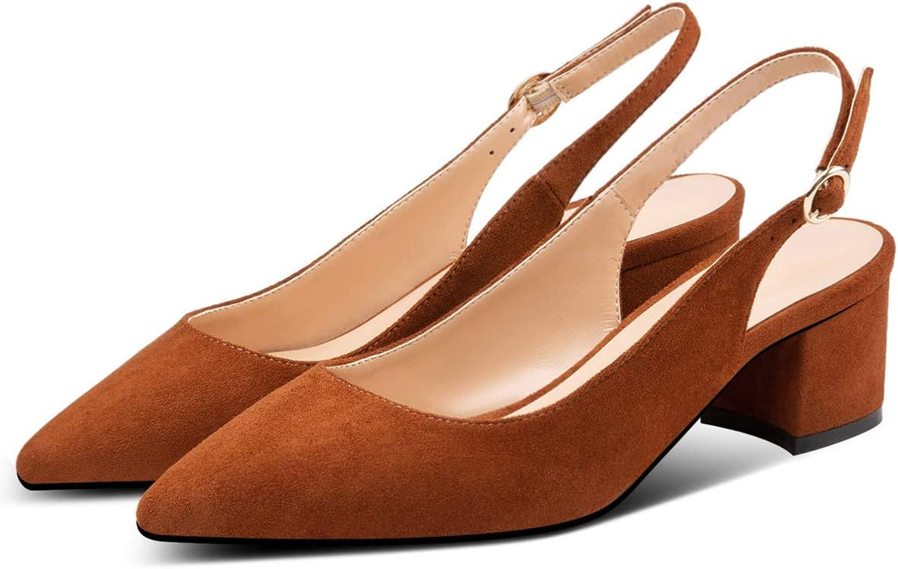 Women'S Pointed Toe Pumps Slingback Block Heels Ankle Straps Chic Office Dress Shoes 2 Inches