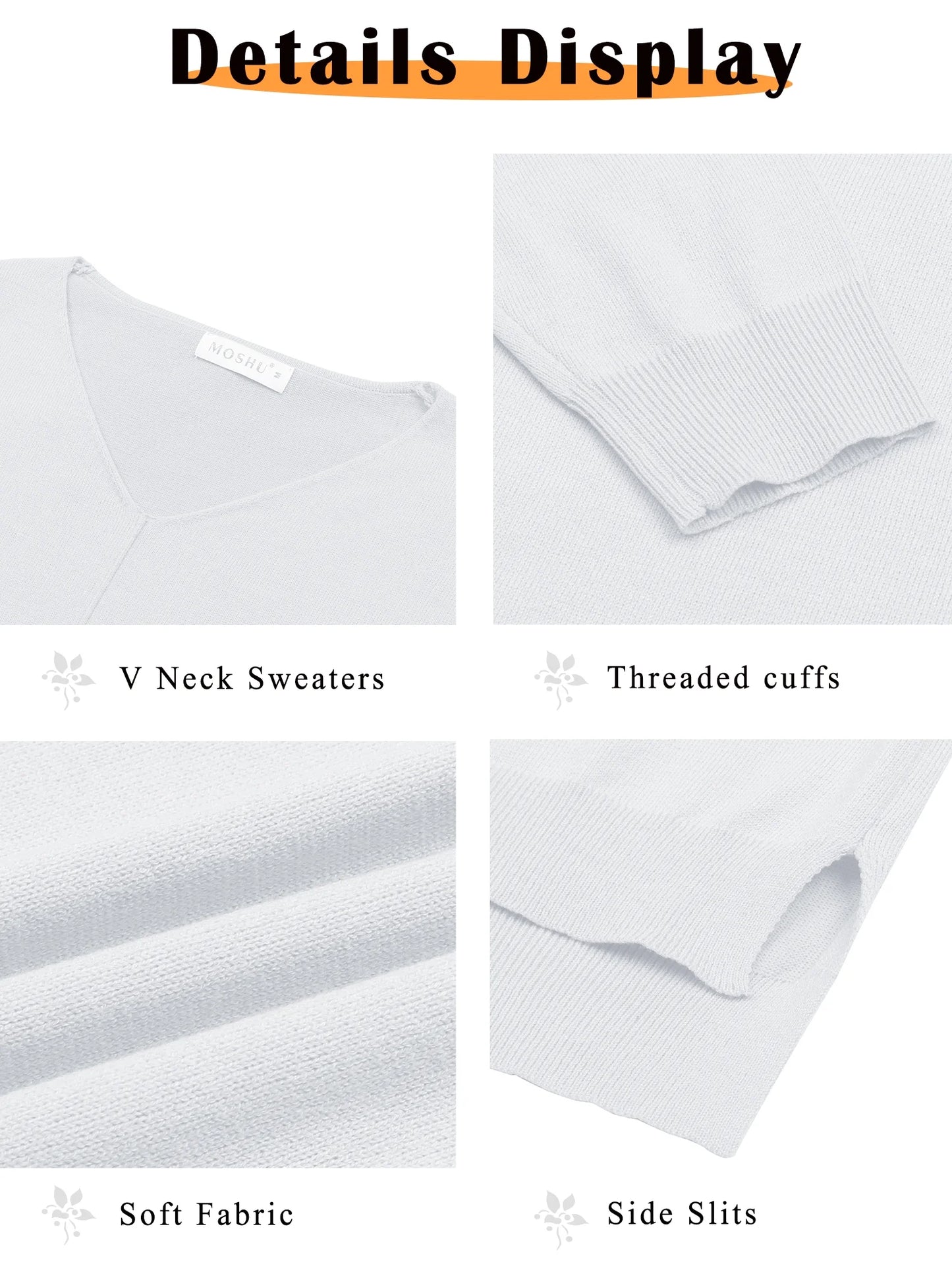V Neck Sweaters for Women Fall Lightweight Knit Pullover Sweater Side Slits Tops
