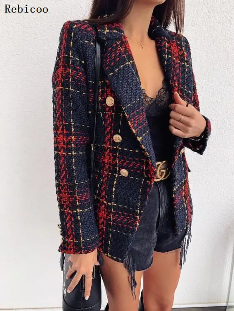 Blazer Woman Autumn Winter Suit Blazer New Casual Double Breasted Pocket Women Long Jackets Elegant Long Sleeve Blazer