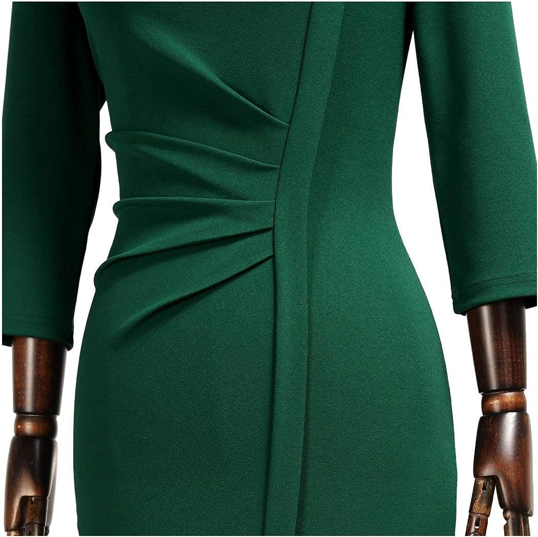 Women'S Retro Classy V-Neck Stretch Business Wrap Bodycon Dress
