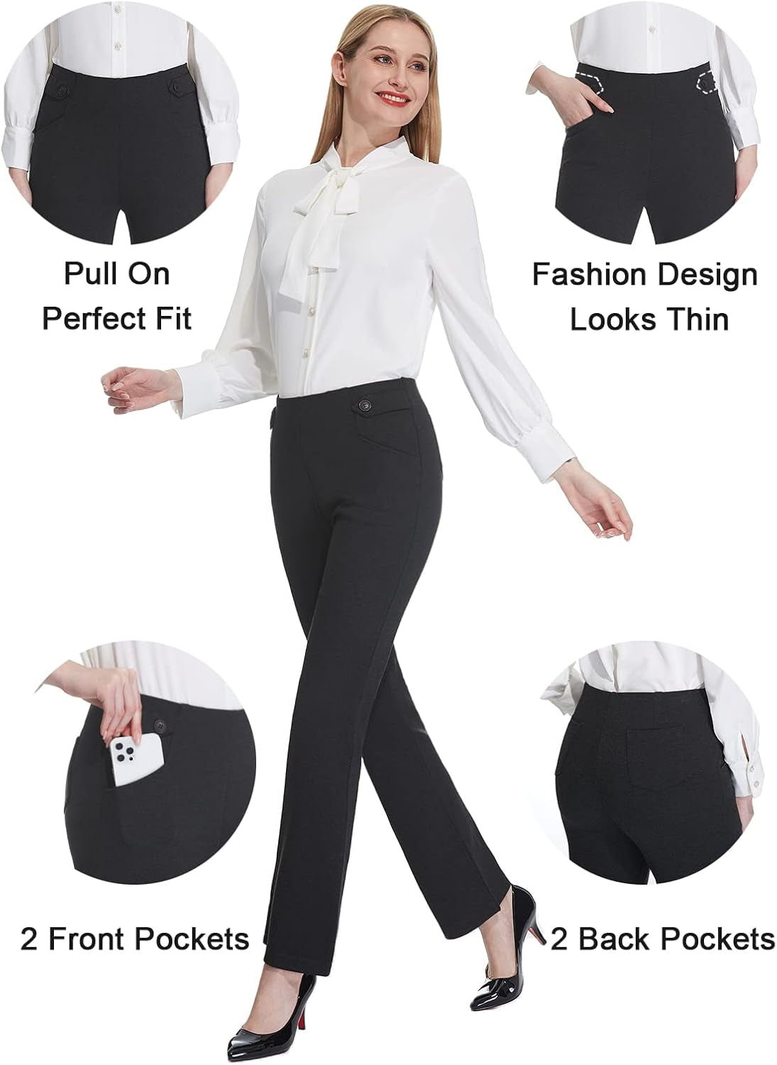 Women'S Bootcut Dress Pants 28"/30"/32"/34" Slacks Business Casual Office Pants Petite/Regular/Long/Tall Length