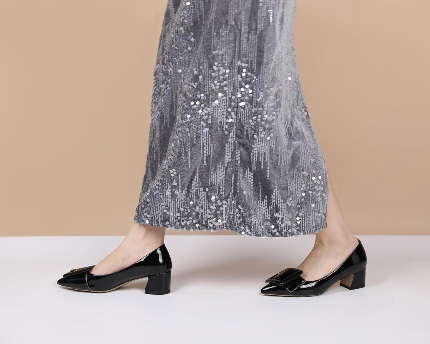 Pointed Toe Pumps,Classy 2 Inches Block Heel Chic Pumps, Confort Buckle Heel for Office Wedding Dress
