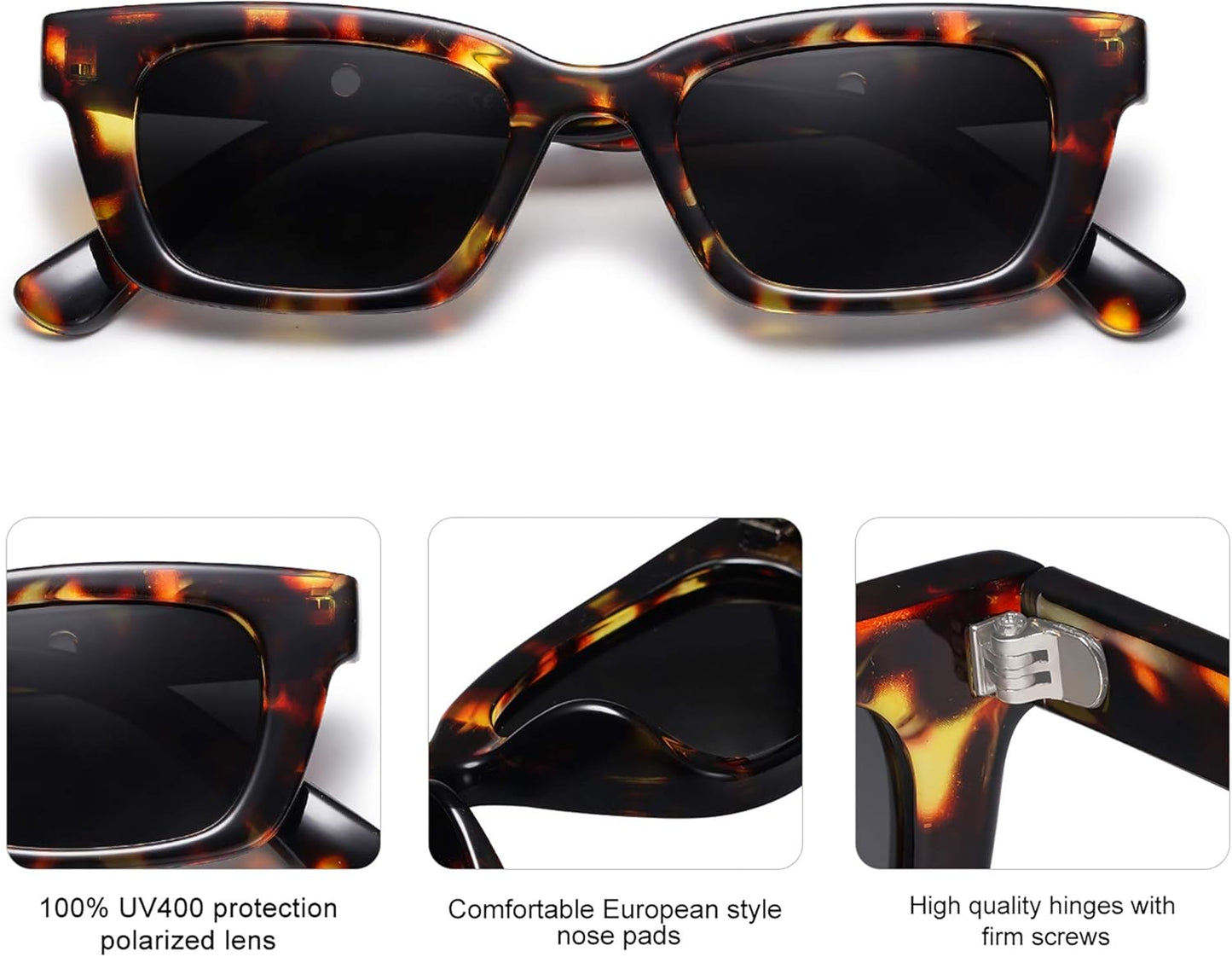 Rectangular Retro Skinny Sunglasses for Men and Women UNITY SJ2134 with Tortoise Frame/Grey Lens