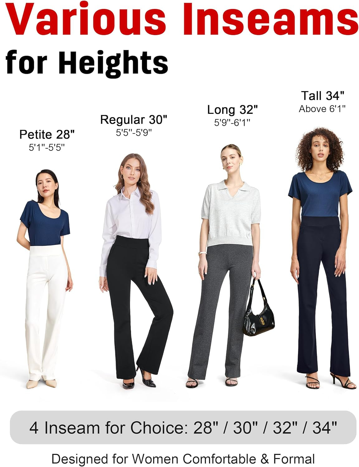 Women Dress Pants 28"/30"/32"/34" High Waist Stretchy Bootcut Pants Tall, Petite, Regular for Office Business Casual