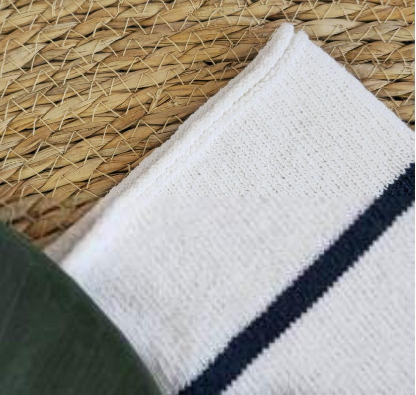 Women Fashion Casual Lapel Short Sleeve Button Navy Blue Striped Sleeve Knitted Cardigan