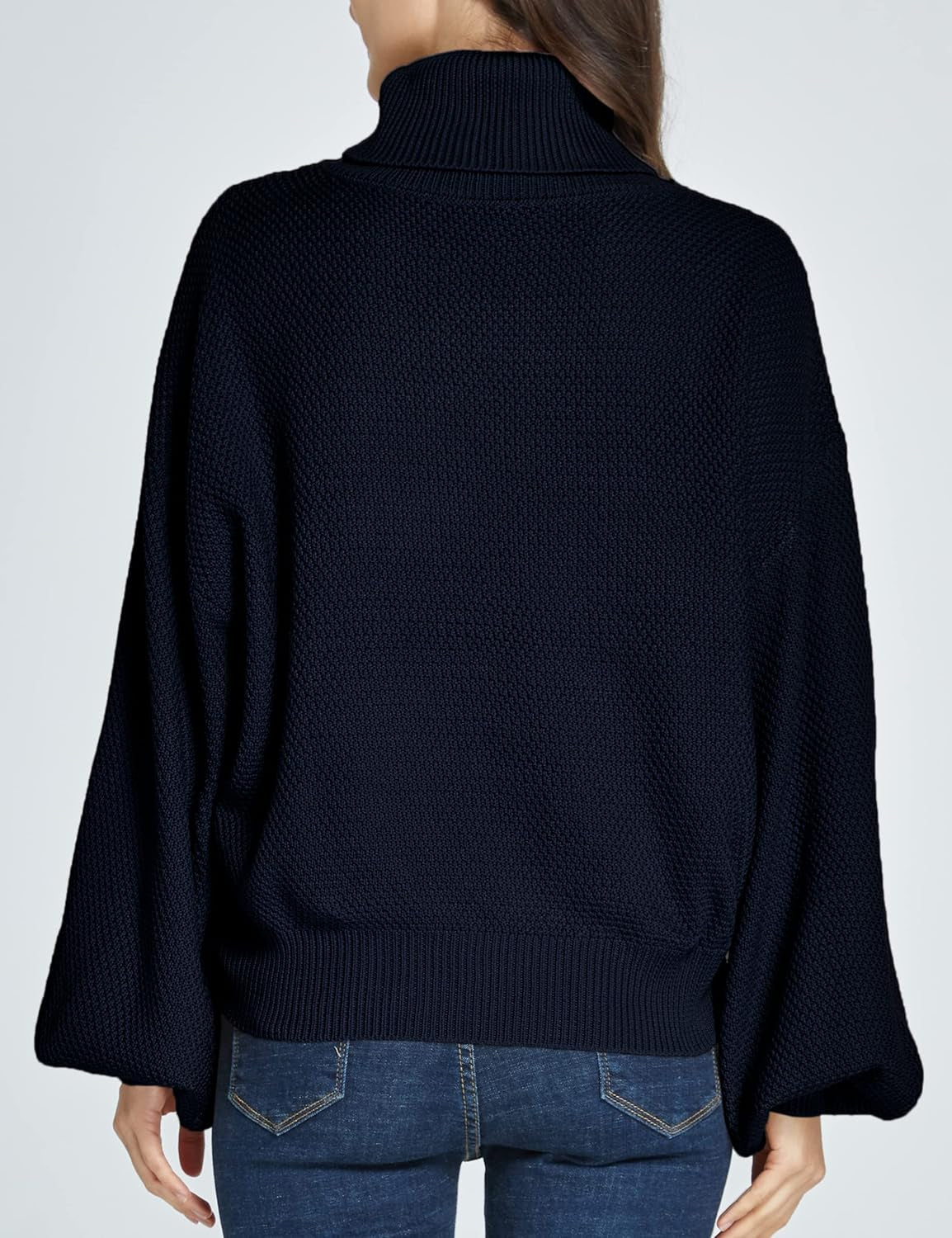 -Oversized-Sweaters-For-Women-Turtleneck Sweaters Drop Shoulder Pullover Knit Long Lantern Sleeve Casual