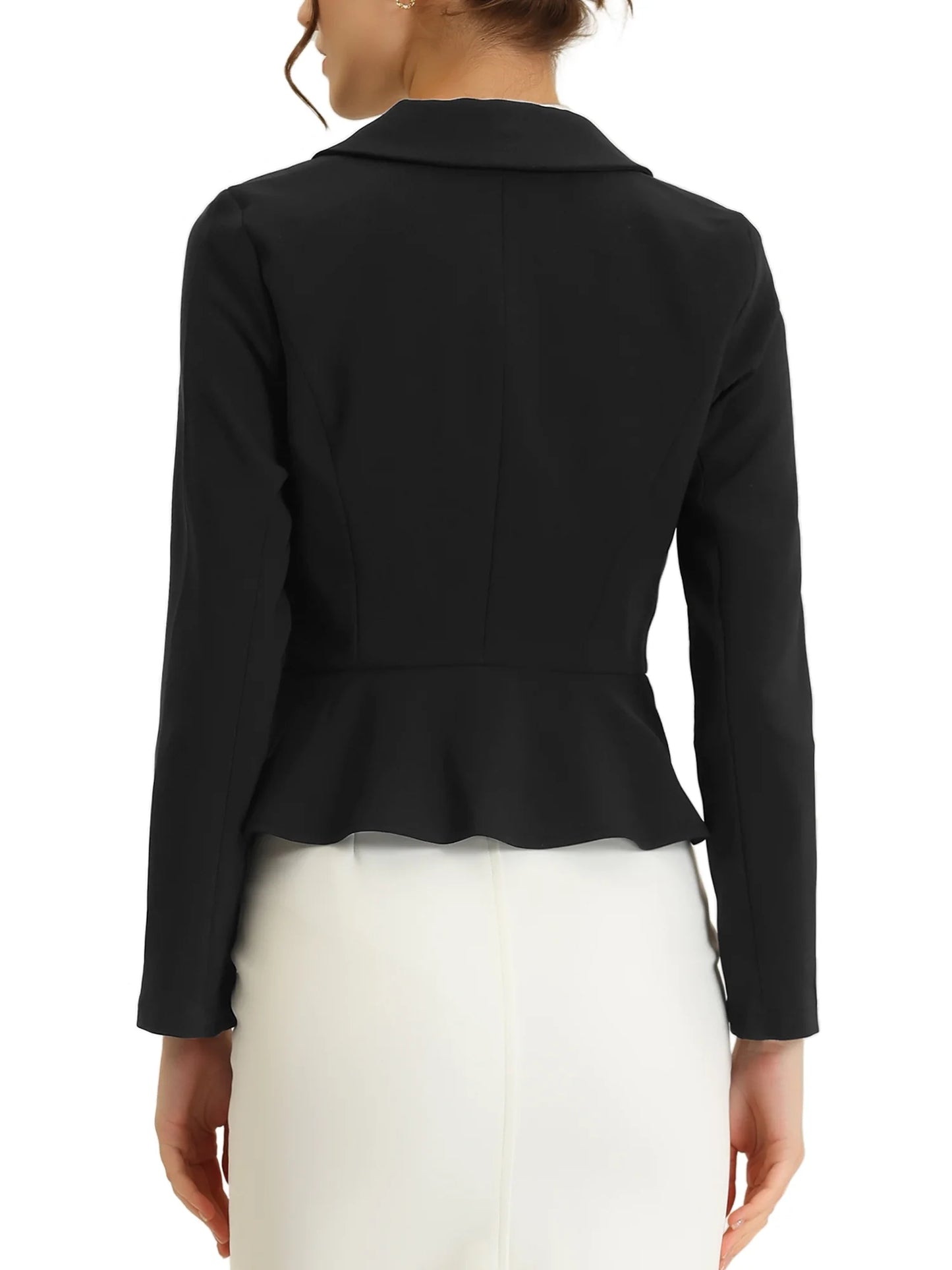 Work Short Blazer for Women'S Lapel Collar Long Sleeve Ruffle Casual Office Jacket M Black