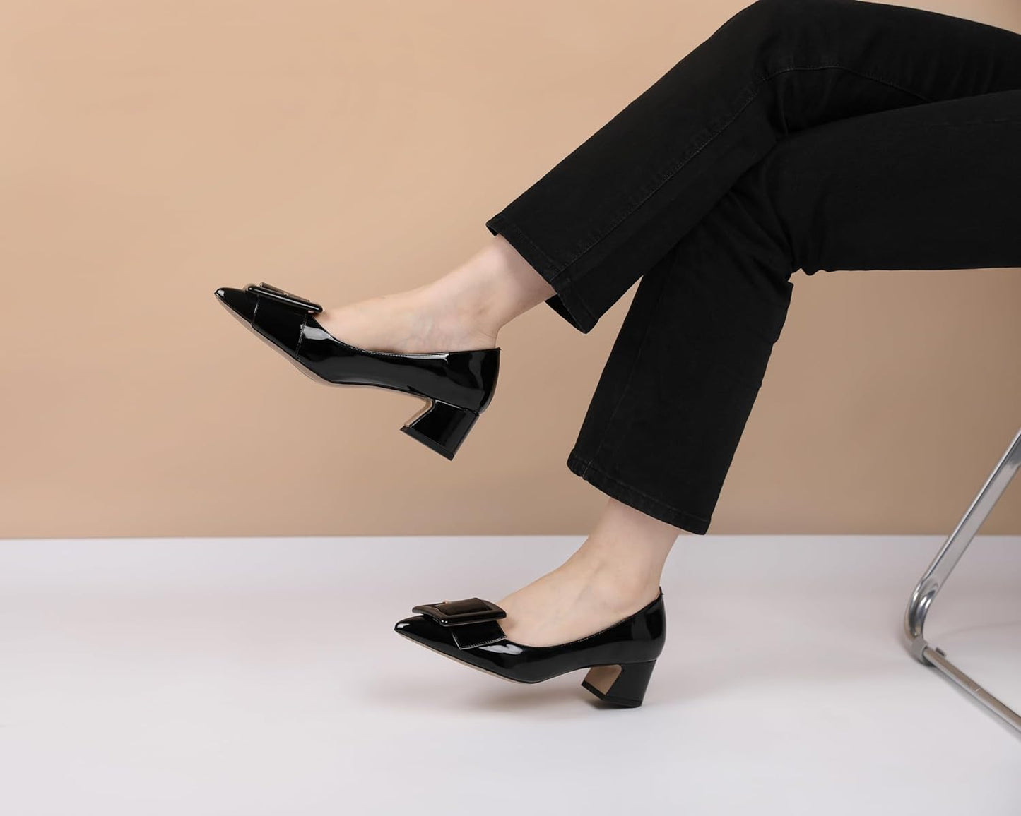 Pointed Toe Pumps,Classy 2 Inches Block Heel Chic Pumps, Confort Buckle Heel for Office Wedding Dress