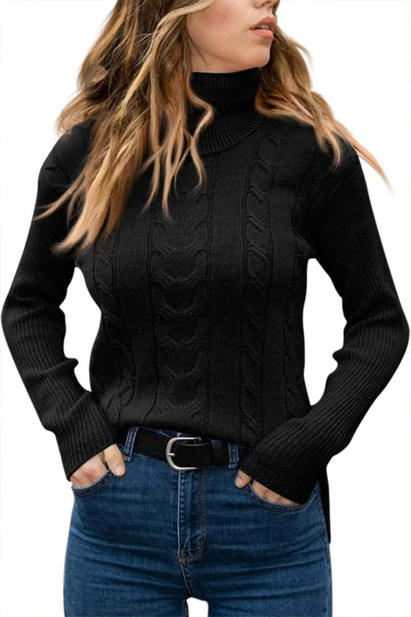 Womens' Turtleneck Long Sleeve Cable Knit Sweaters