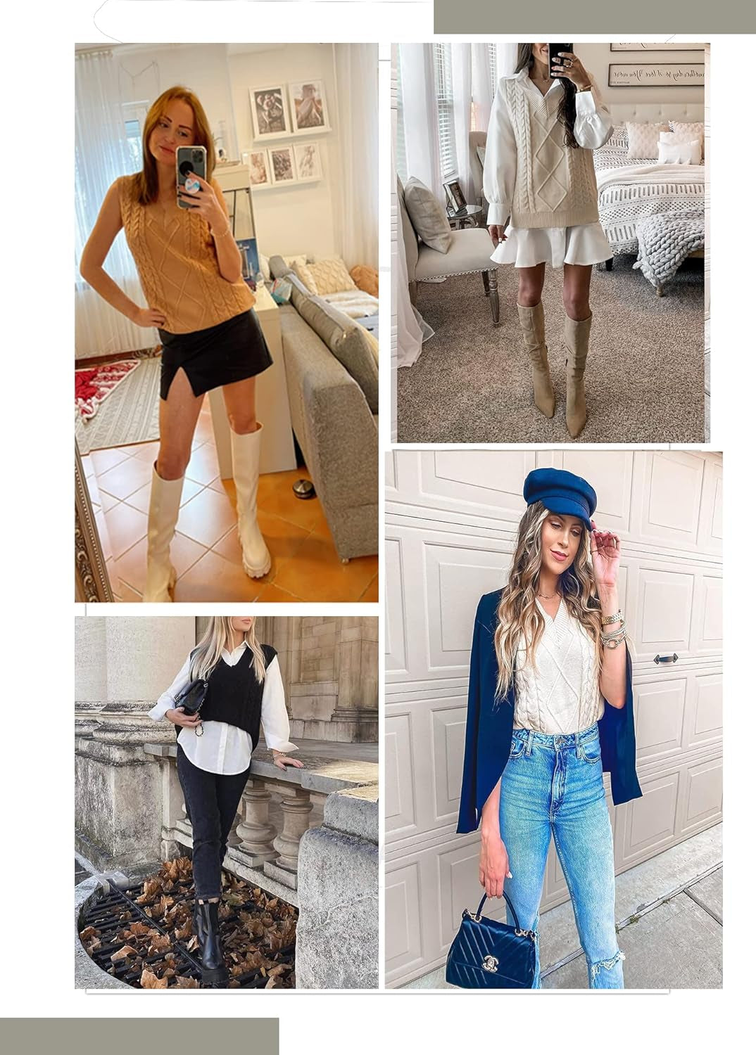 Women V Neck Sweater Vest Solid Sleeveless Pullover Sweaters Casual Cable Knit Sweaters Tops
