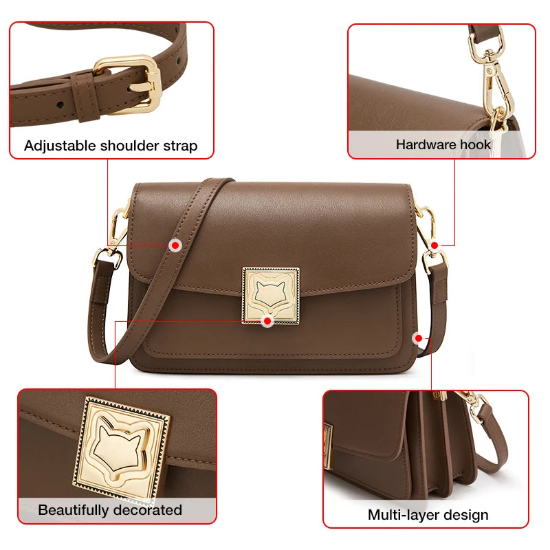 Fashion Organ Box Bag Ladies Autumn Winter Retro Shoulder Bag Temperament Women'S Messenger Bag Split Leather Square Bag