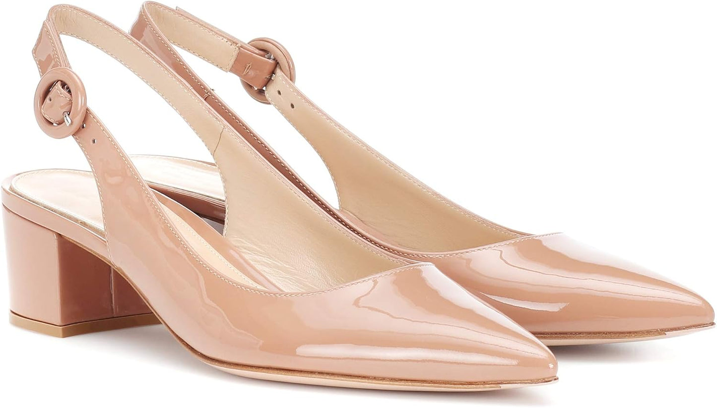 Women'S Pointed Toe Pumps Slingback Block Heels Ankle Straps Chic Office Dress Shoes 2 Inches
