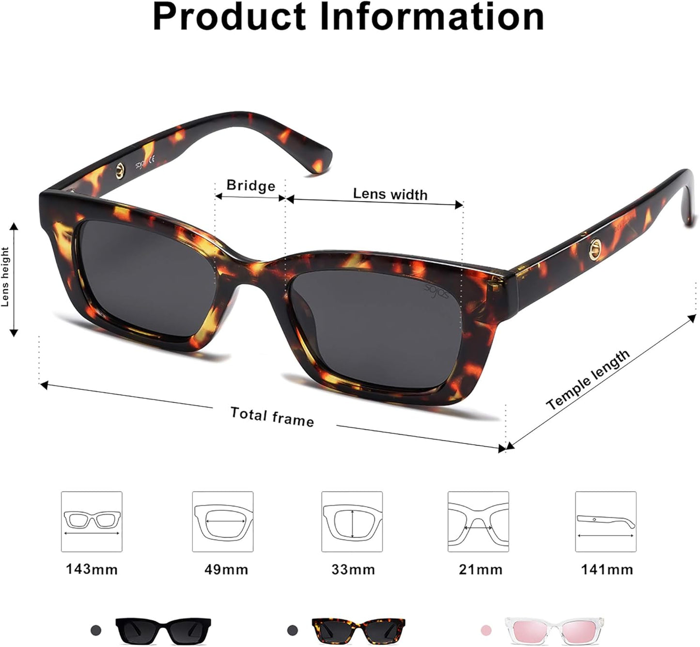 Rectangular Retro Skinny Sunglasses for Men and Women UNITY SJ2134 with Tortoise Frame/Grey Lens