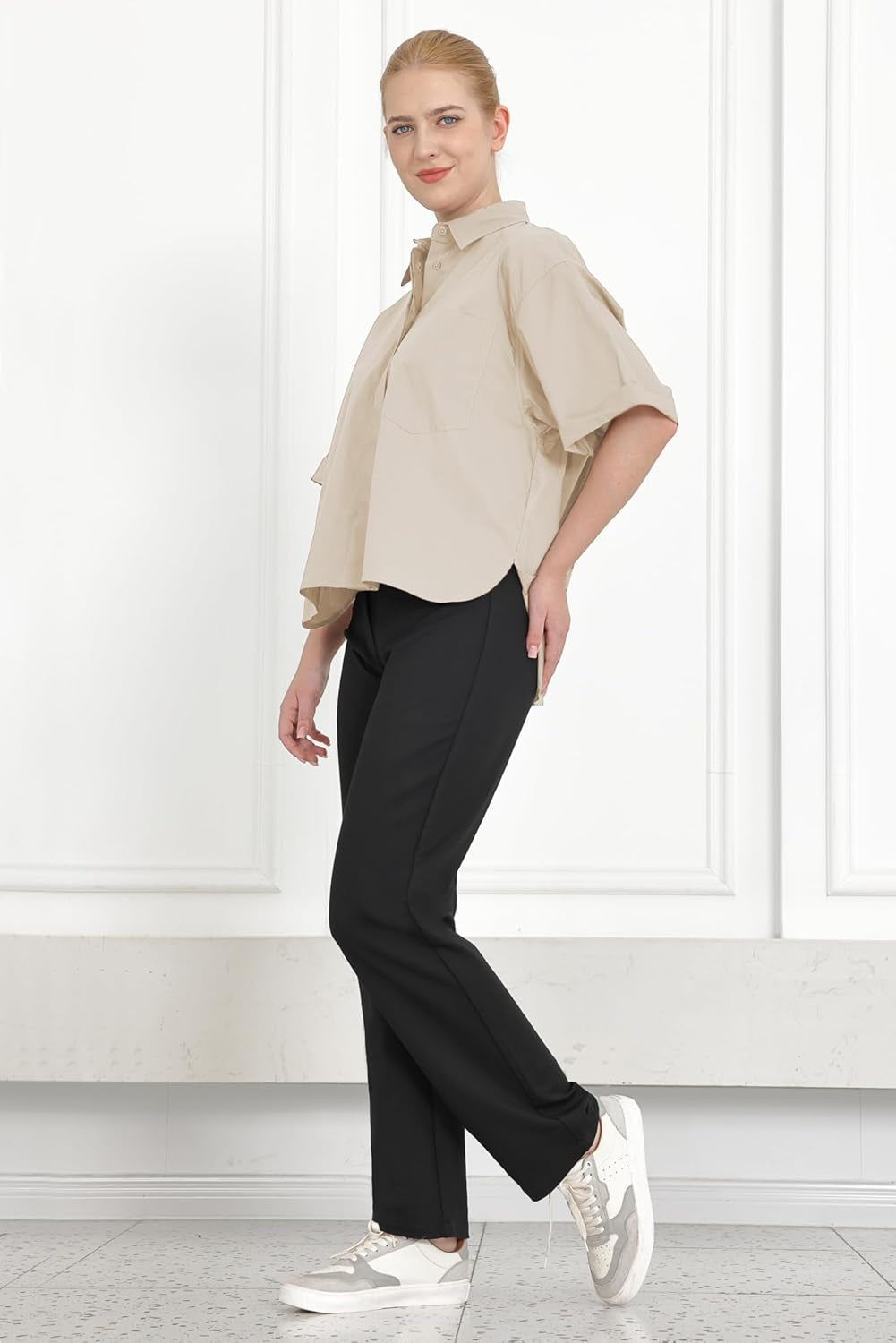 Womens Dress Pants Work High Waisted Straight Leg Trousers Business Office Casual Slacks