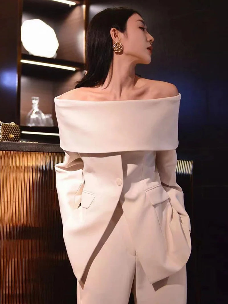 Ultimate Power Piece Fancy Pantsuit off the Shoulder Blazer | Suit Coat | Modern Blazer Pantsuit | Womens Suit Jacket
