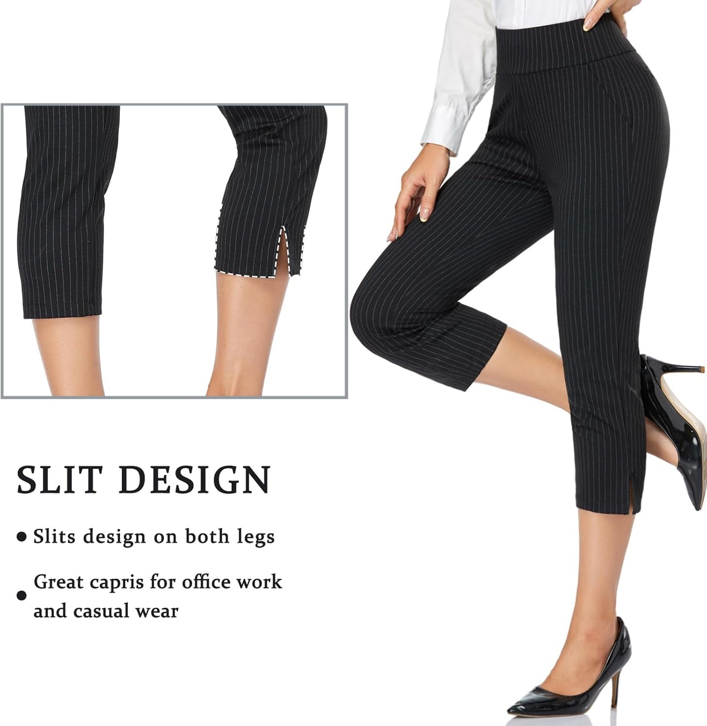 Women'S Capri Dress Pants 19"/20.5" Stretch High-Waist Crop Office Work Pants Summer Casual Capris Slacks Yoga