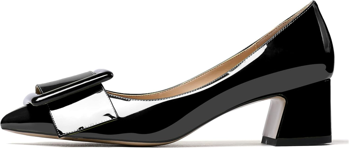 Pointed Toe Pumps,Classy 2 Inches Block Heel Chic Pumps, Confort Buckle Heel for Office Wedding Dress