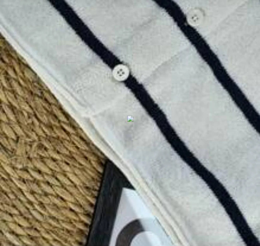 Women Fashion Casual Lapel Short Sleeve Button Navy Blue Striped Sleeve Knitted Cardigan